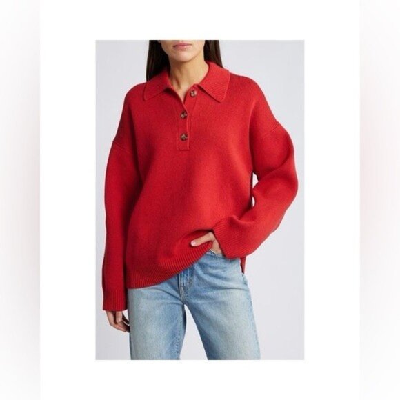 NWT Size S (P2P 23") -Reformation Cotton Brooklyn Polo Sweater (NWT US$ 218) - Picture 7 of 13